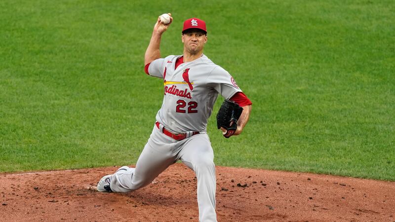 St. Louis Cardinals starting pitcher Jack Flaherty throws during the first inning of a...