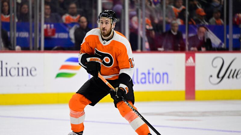 FILE - Philadelphia Flyers' Kevin Hayes plays during an NHL hockey game against the Detroit...
