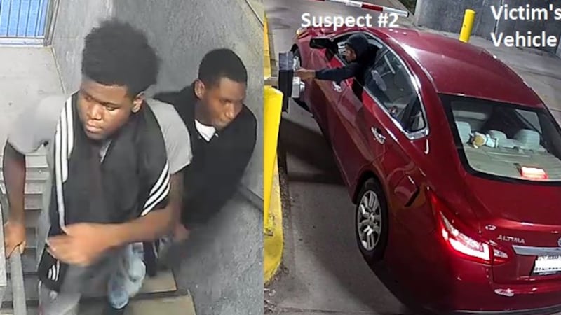 Surveillance videos showing suspects wanted in connection with an August car theft.