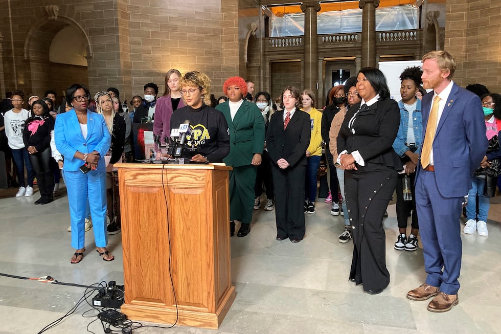 Bryanna Love discusses the need for legislation to try to curb gun violence while speaking at...