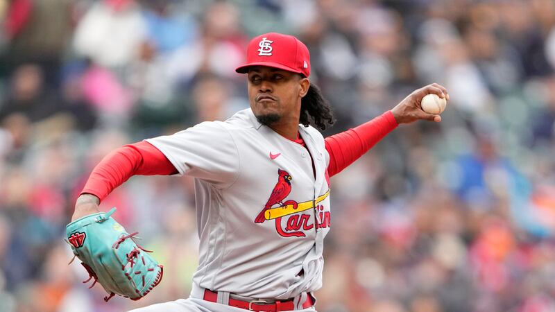 St. Louis Cardinals relief pitcher Genesis Cabrera throws against the Seattle Mariners during...