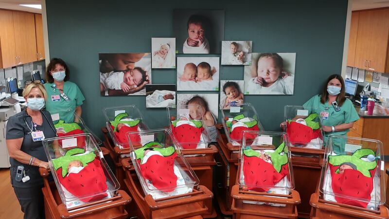Babies at St. Luke's Hospital were dressed in strawberry buntings on August 10, 2022.