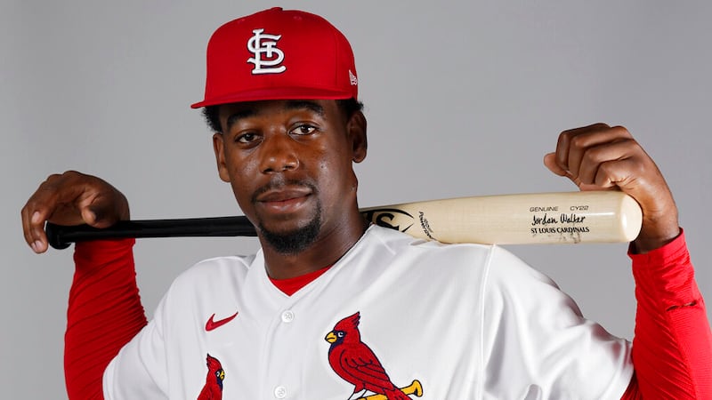 This is a 2022 photo of Jordan Walker of the St. Louis Cardinals baseball team. This image...