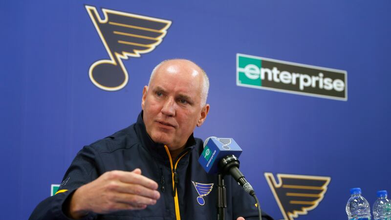 St. Louis Blues general manager Doug Armstrong speaks during a news conference in 2018. (AP...