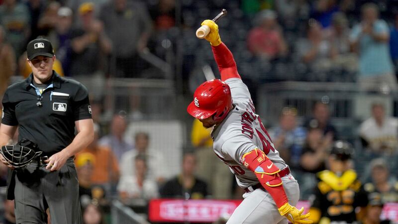 St. Louis Cardinals' Willson Contreras reacts after striking out with the bases loaded against...