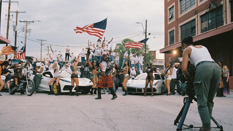 Rapper A$AP Rocky on the set of his new music video "RIOT" in the city's West Bottoms.