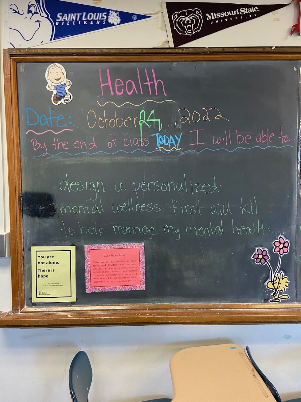 The chalkboard in the classroom of Jean Kuczka before she was killed in the Oct. 24, 2022,...