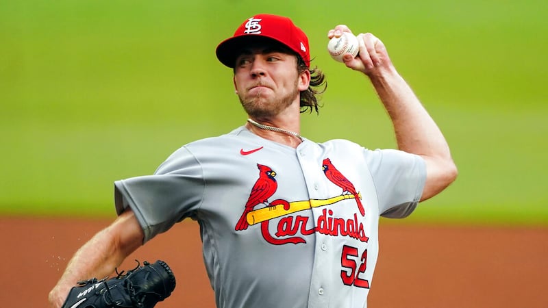 St. Louis Cardinals starting pitcher Matthew Liberatore (52) works in the first inning of a...